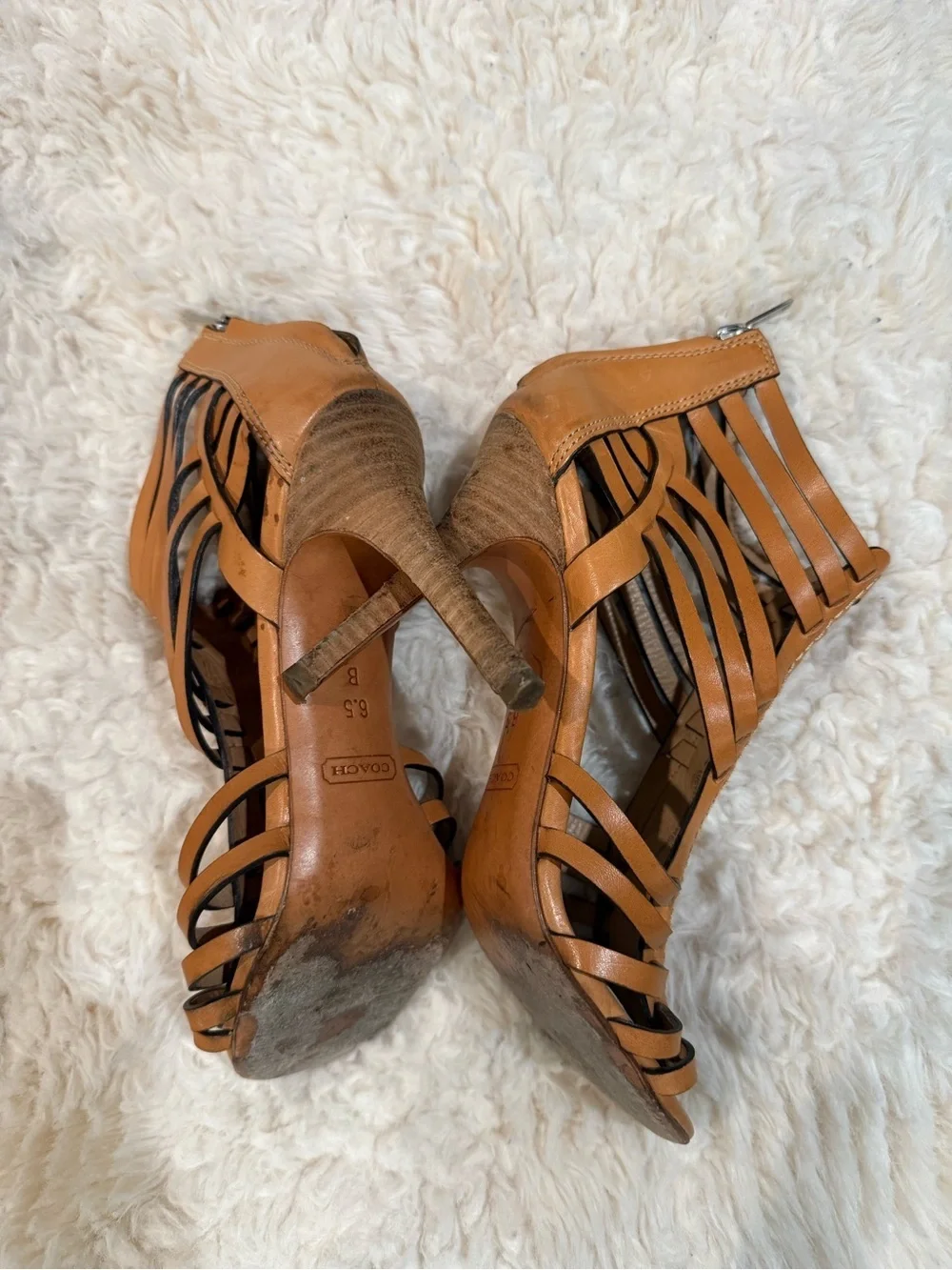 Coach Tan Strappy Cage High Heel Sandals
